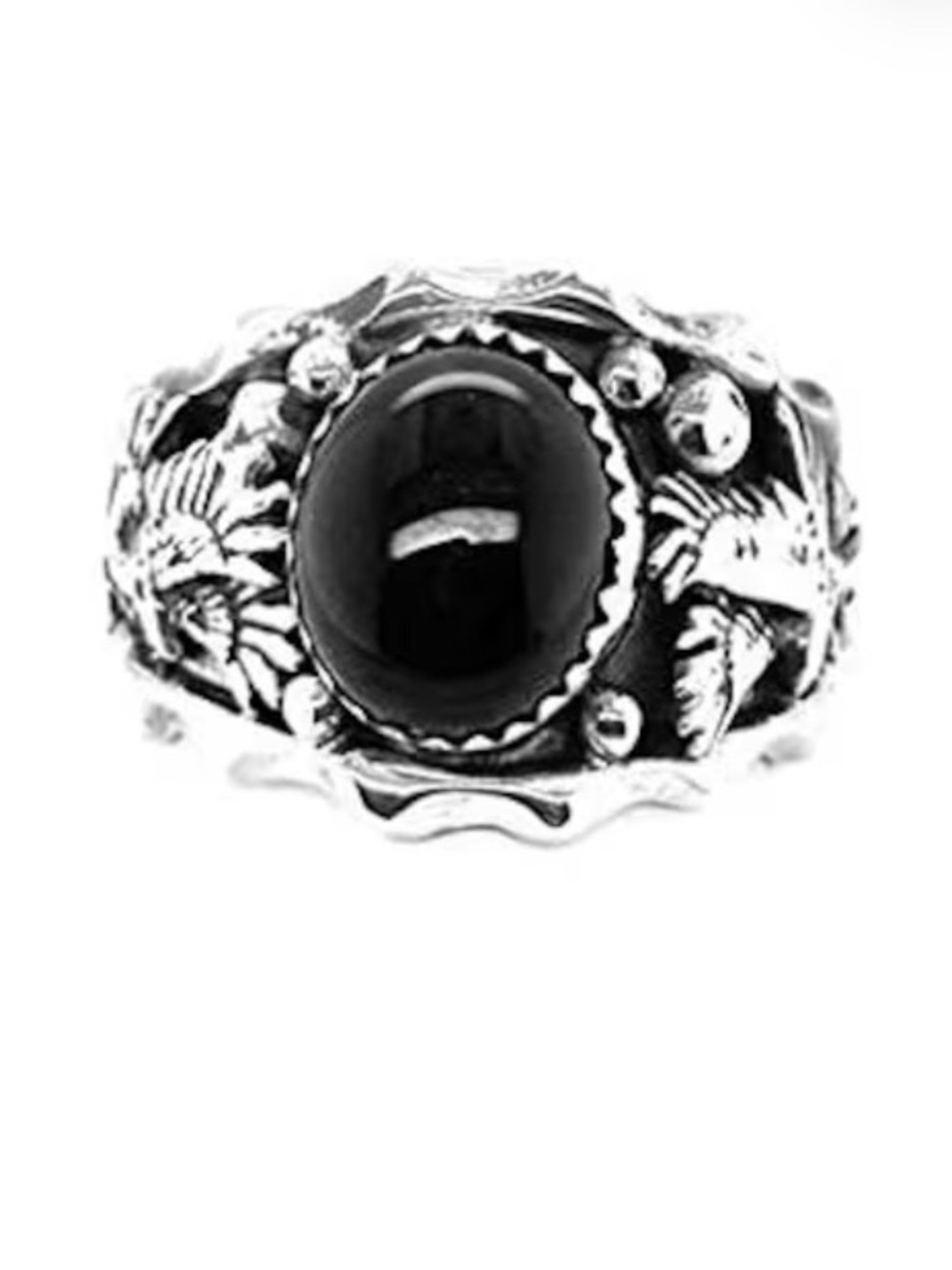 Men's Black Stone Ornate Silver .925 Signet Ring
